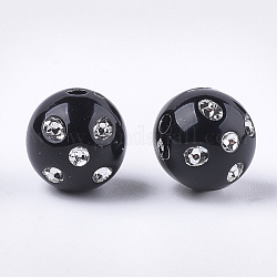 Perline acrilico placcato, metallo allacciati, tondo, nero, 11~12mm, Foro: 2 mm, circa 620pcs/500g