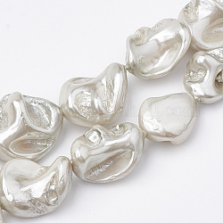 Chapelets de perles de coquille, polie, pépite, fumée blanche, 15~25x10~26x5~16mm, Trou: 1mm, Environ 18 pcs/chapelet, 14.96 pouce