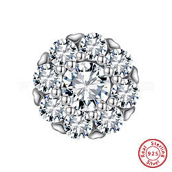 925 perline in argento sterling placcato rodio, con chiaro zirconi, rotondo e piatto, Vero platino placcato, 11x6mm, Foro: 1.2 mm