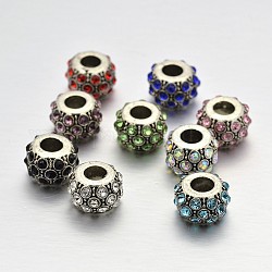 Trommel Legierung Rhinestone Perlen, Großloch perlen, Antik Silber Farbe, Mischfarbe, 12.5x8 mm, Bohrung: 5 mm