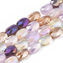Electroplate Glass Beads Strands, AB Color Plated, Faceted, Oval, Lilac, 8x6x4mm, Hole: 1.2mm, about 69~70pcs/strand, 22.83~23.03inch(58~58.5cm)