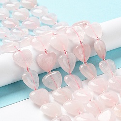 Chapelets de perles en quartz rose naturel, avec des perles de rocaille, cœur, 14~15x15x6~6.5mm, Trou: 1.4mm, Environ 23~24 pcs/chapelet, 14.57'' (37 cm)