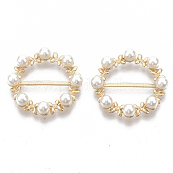 Aleación hebillas, con cuentas de perlas de imitación de plástico abs, la luz de oro, anillo, blanco cremoso, 33~34x7.5mm