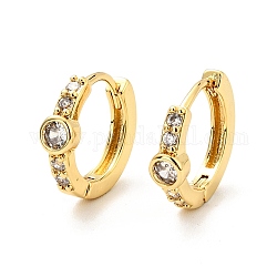 Clear Cubic Zirconia Hoop Earrings, Brass Jewelry for Women, Cadmium Free & Nickel Free & Lead Free, Real 18K Gold Plated, 13x14.5x4mm, Pin: 0.8mm