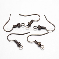 Crochets d'oreille en laiton, fil d'oreille, avec perles et boucle horizontale, sans nickel, bronze antique, 19mm, Trou: 1.5mm, 21 jauge, pin: 0.7 mm