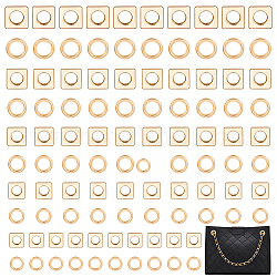 Wadorn 50 Sets 5-teilige Ösenteile aus Legierung mit Ösen, für Tasche/Koffer/Kostümzubehör, Quadrat/Ring, Licht Gold, 14.5~28x14.5~28x5~7 mm, Bohrung: 8~17 mm, 10 Sätze/Stil