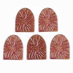 Pendentifs en acétate de cellulose (résine), 3d imprimé, demi-ovale avec fleur de sakura, Sienna, 36x27.5x2mm, Trou: 1.6mm