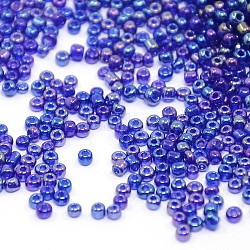 (servicio de reempaquetado disponible) perlas redondas de vidrio, colores transparentes arco iris, redondo, azul, 12/0, 2mm, aproximamente 12 g / bolsa
