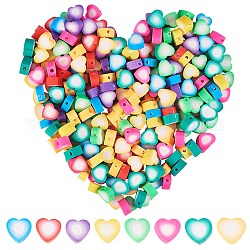 320Pcs 8 Colors Handmade Polymer Clay Beads, Heart, Mixed Color, 9x9~10x4~5mm, Hole: 1.5mm, 40pcs/color