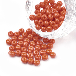 6/0 cuisson de peinture perles rocailles en verre , ronde, rouge-orange, 4~4.5x3mm, trou: 1~1.2mm, environ 4500 pcs / sac, environ 450g / sac
