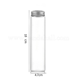 コラムガラススクリュートップビーズ貯蔵チューブ  アルミニウム製の口が付いた透明なガラス瓶  銀  4.7x18cm  容量：240ml（8.12fl.oz）