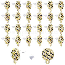 DICOSMETIC 40Pcs Round Earring Findings Flat Round Mesh Stud Earrings Golden and Black Alloy Earring Studs with Raw Pins and 1.6mm Loop 50Pcs Plastic Ear Nuts for DIY Earring Crafts, Pin: 0.7mm