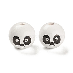 Spray Painted Natural Maple Wood European Beads, Large Hole Beads, Round with Panda, White, 24.5x23mm, Hole: 5mm, about 111pcs/500g