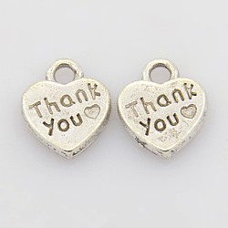 Antique Silver Alloy Heart Charms, Lead Free, 12x10x2mm, Hole: 2mm
