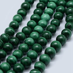 Chapelets de perles en malachite naturelle, Grade a, ronde, 8mm, Trou: 0.7mm, Environ 48 pcs/chapelet, 15.5 pouce (39.5 cm)