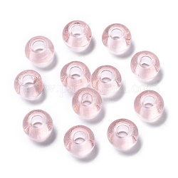 Perles européennes en verre, Perles avec un grand trou   , rondelle, rose brumeuse, 15x10mm, Trou: 5~6.4mm