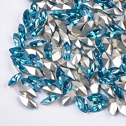 Pointed Back Resin Rhinestone Cabochons, Back Plated, Faceted, Horse Eye, Blue Zircon, 9.5~10x4.5~5x3.5mm, about 1200pcs/bag
