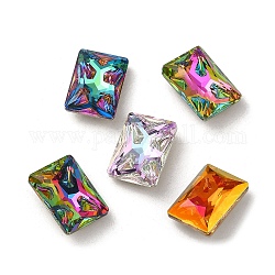 Cabujones de cristal de rhinestone, punta trasera y trasera plateada, facetados, Rectángulo, color mezclado, 14x10x5.5mm