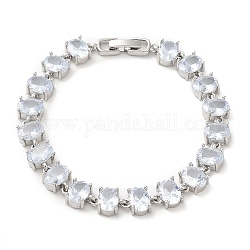 Clear Cubic Zirconia Tennis Bracelet, Brass Oval Link Chain Bracelet, Lead Free & Cadmium Free, Platinum, 7-1/2 inch(19cm)