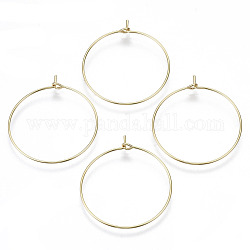 Brass Wine Glass Charms Rings, Hoop Earring Findings, DIY Material for Basketball Wives Hoop Earrings, Nickel Free, Real 18K Gold Plated, 35x30x0.7mm, 21 Gauge