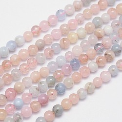 Morganite naturales hebras de perlas redondo, 4mm, agujero: 0.8 mm, aproximamente 96 pcs / cadena, 15.5 pulgada