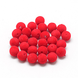 Flockige Acrylperlen, Runde, rot, 10 mm, Bohrung: 2 mm, ca. 900 Stk. / 500 g