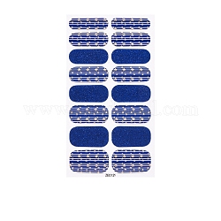 Couverture complète d'art d'ongle enveloppe d'art d'ongle, bandes d'ongles en poudre scintillante, auto-adhésif, autocollant, pour femmes filles bricolage nail art décoration, bleu moyen, 27x8.5~16mm, 16pcs / feuille