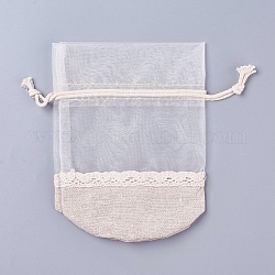 オーガンジーバッグ巾着袋  綿布で  長方形  ベージュ  16.7x12.7x0.5cm