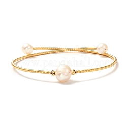 Brazalete de perlas naturales para niña mujer, brazaletes de torsión de alambre de cobre y acero, dorado, color de concha, diámetro interior: 2 pulgada (5 cm)