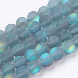 Synthetische Mondstein Perlen Stränge, holographische Perlen, matt, Runde, Kadettenblau, 8 mm, Bohrung: 0.8 mm, ca. 47~48 Stk. / Strang, 15.1 Zoll