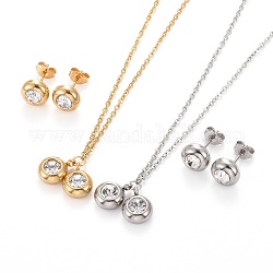 Birthstone 304 Stainless Steel Rhinestone Jewelry Sets, Pendant Cable Chains Necklaces and Stud Earrings, with Lobster Claw Clasps and Ear Nuts, Crystal, Mixed Color, 17.40 inch(44.2cm), 9mm, Pin: 0.8mm