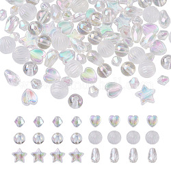Perles en acrylique transparente, de couleur plaquée ab , formes mixtes, clair ab, 600 pièces / kit