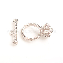 Brass Toggle Clasps, Crown, Platinum, Ring: 19x12.5x9mm, Hole: 1mm, Bar: 19x5.5x3.5mm, Hole: 1.2mm
