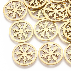 201 Stainless Steel Filigree Joiners Links, Laser Cut Links, Flat Round with Snowflake, Golden, 16.5x1mm