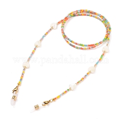 Eyeglasses Chains, Neck Strap for Eyeglasses, with Electroplate Glass Beads, Heart Natural Shell Beads, 304 Stainless Steel Lobster Claw Clasps and Rubber Eyeglass Holders, Colorful, 29.1 inch(74cm)