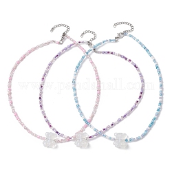 3 Uds. Conjunto de collares con colgante de oso acrílico luminoso de 3 colores, con cadenas de cuentas de vidrio, color mezclado, 14.96 pulgada (38 cm), 1pc / color