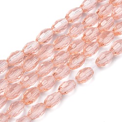 Chapelets de perles en verre, facette, ovale, rose, longueur d'environ 6 mm , épaisseur de 4mm, Trou: 1mm, Environ 72 pcs/chapelet