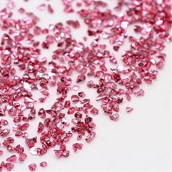 Perlas de vidrio piezo, no hay abalorios de agujero, chip, color de rosa caliente, 0.6~1x0.6~1mm, aproximamente 440~450 g / bolsa