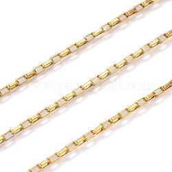 Cadenas venecianas de 304 acero inoxidable, cadenas de caja, sin soldar, con carrete, Rectángulo, dorado, 4x2x1mm, aproximadamente 32.8 pie (10 m) / rollo