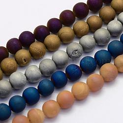 Chapelets de perles en agate druzy naturelle électrolytique, ronde, mat, couleur mixte, 8mm, Trou: 1mm, Environ 45~48 pcs/chapelet, 14.9 pouce (38 cm)