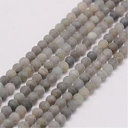 Natural Labradorite Beads Strands, Frosted, Round, 4mm, Hole: 0.5mm, about 118pcs/strand, 15.3 inch(39cm)