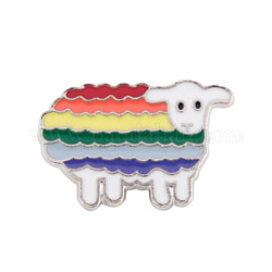 Pin esmaltado de oveja con la bandera del orgullo del arco iris, insignia de aleación para ropa de mochila, Platino, colorido, 17.8x28mm