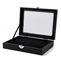 Boîte de présentation d'insigne rectangulaire en velours, vitrine visible avec boutons-pression, pour les bijoux, broche montrant, noir, 20x15.2x4.5 cm