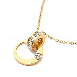 Collana del pendente degli anelli di interblocco del rhinestone di cristallo, placcatura ionica (ip) 304 gioielli in acciaio inossidabile per donna, oro, 16.93 pollice (43 cm)