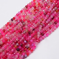 Естественно агат круглых бусин прядь, окрашенные, граненые, ярко-розовый, 4 мм, отверстие : 0.9 мм, около 92 шт / нитка, 14.5 дюйм