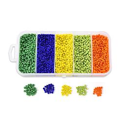 6000pcs perles de rocaille en verre 5 couleurs, opaque graine de couleurs, ronde, couleur mixte, 12/0, 2mm, Trou: 1mm, 1200 pcs / couleur