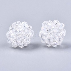 Perles tissées rondes en verre galvanisé transparent, perles de cluster, de couleur plaquée ab , facette, clair, 12~13mm, Trou: 1.5mm, perles: 3.5x2.5 mm
