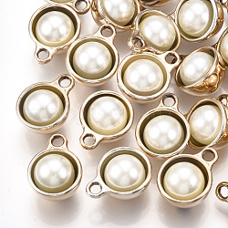 Colgantes de semicírculo de perlas de imitación de plástico abs, Con fornituras acrílicos con recubrimiento uv., semicírculo, la luz de oro, 20.5x16x14mm, agujero: 2.5 mm