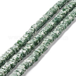 Натуральные зеленые пятна яшмовых нитей, кубические, 6x6x1.5~3 мм, отверстие : 1.4 мм, около 118 шт / нитка, 15.16 дюйм (38.5 см)