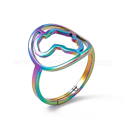Placcatura ionica (ip) 201 anello regolabile da donna con mappa dell'africa scavata in acciaio inossidabile, colore arcobaleno, misura degli stati uniti 6 (16.5mm)